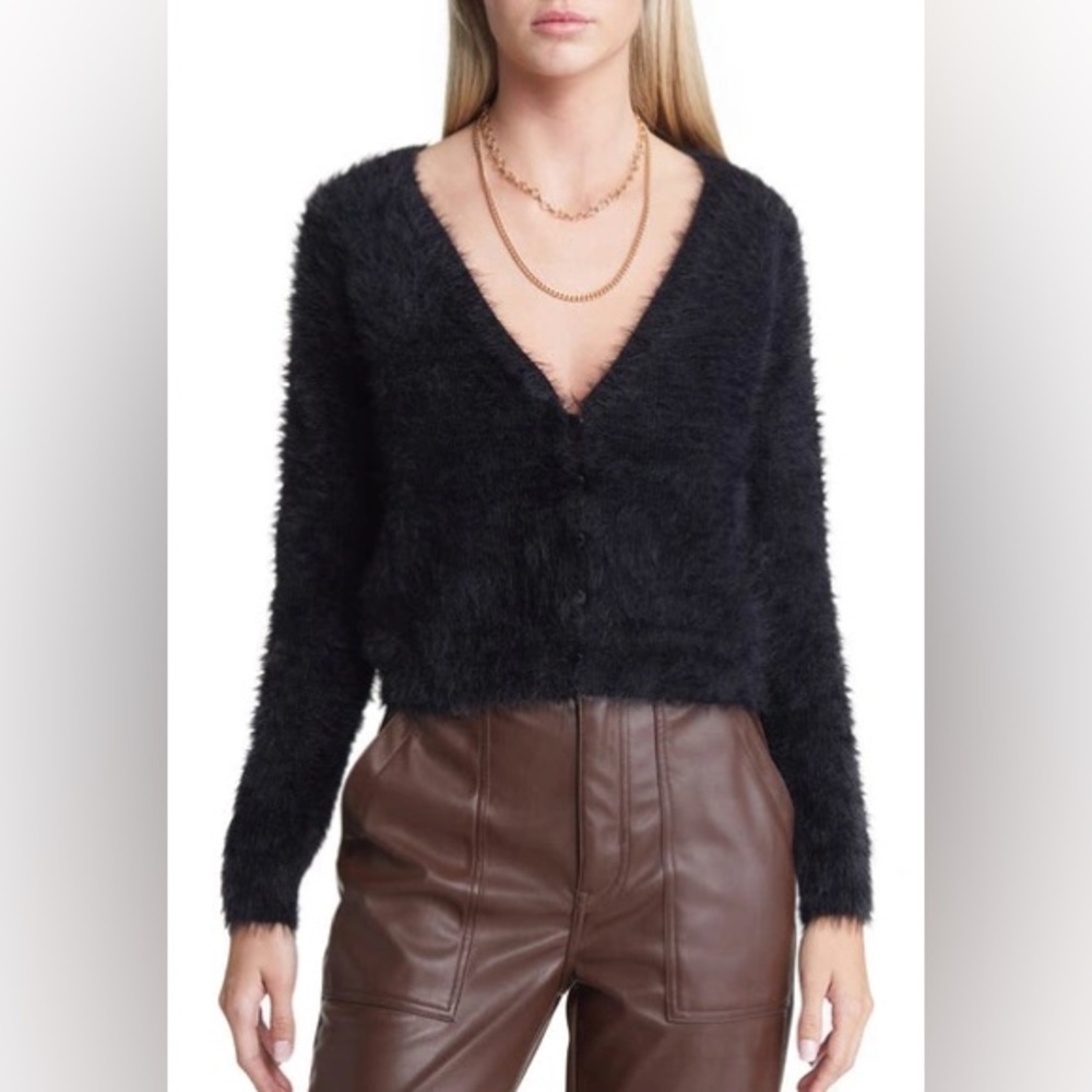 Elegant Black Fuzzy Cardigan